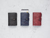 Kompact Classic vegan leather wallet range in Carbon, Cobalt Navy and Scarlet Red (left to right)
